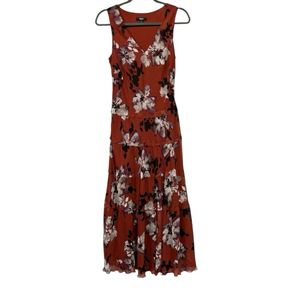 Simply Vera Vera Wang Tiered Floral Midi Dress Sleeveless V Neck Red Small - Picture 10 of 11